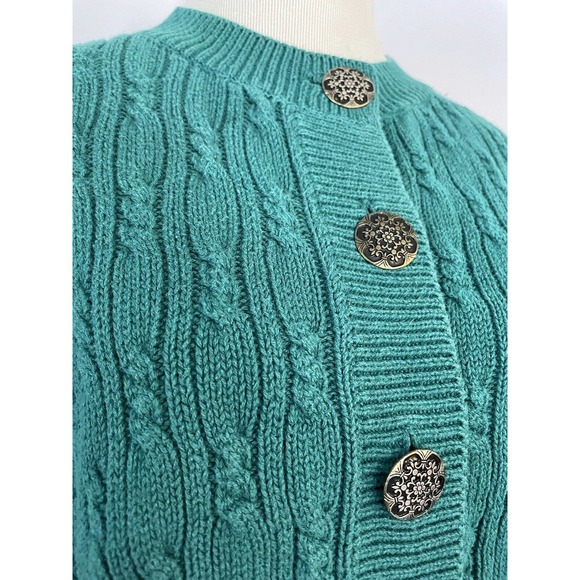 Vintage 80-90s Honors Apparel Knit Cardigan Sweater Box Cropped Green Size Med - Picture 2 of 12